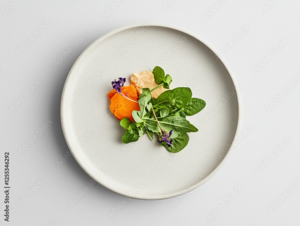 Modern Epicurean Plate Minimalist Appetizer with Microgreens and Edible Flora - Culinary Visual Branding and Gourmet Restaurant Marketing Modern Epicurean Plate Minimalist Appetizer with Microgreens and Edible Flora - Culinary Visual Branding and Gourmet Restaurant Marketing