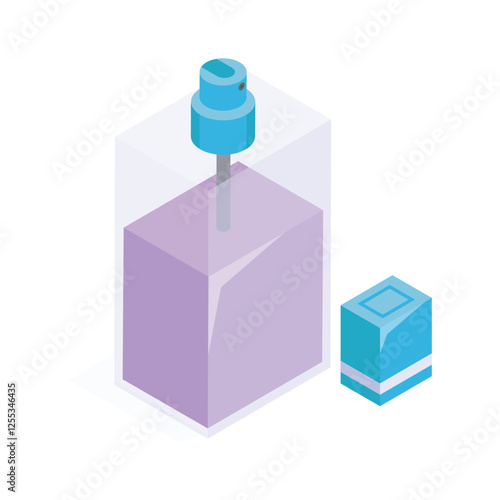 This vibrant isometric icon showcases a perfume bottle.
