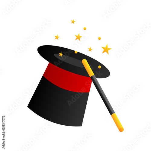 Magic wand and hat icon. Vector illustration