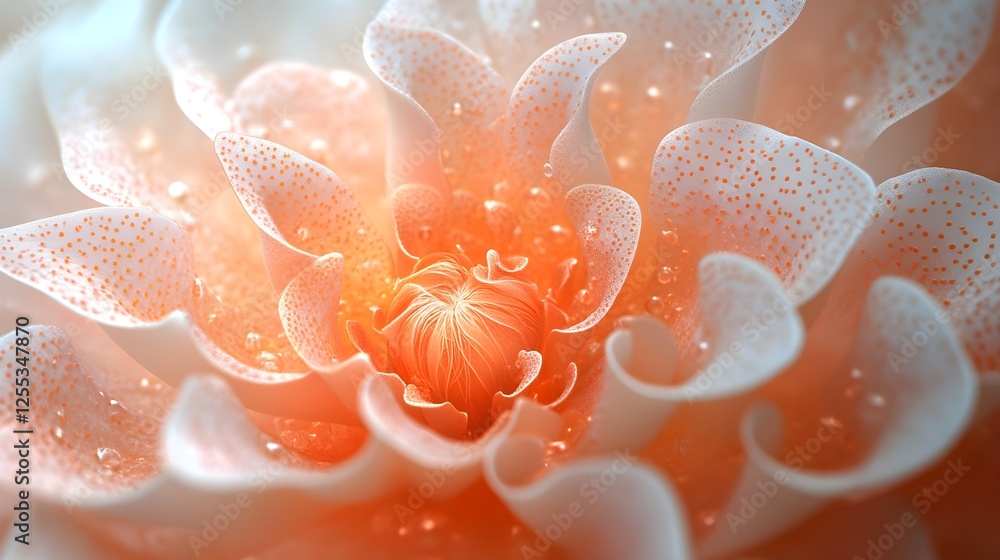 A radial mandala with an airy, open structure in pastel peach tones. A radial mandala with an airy, open structure in pastel peach tones.