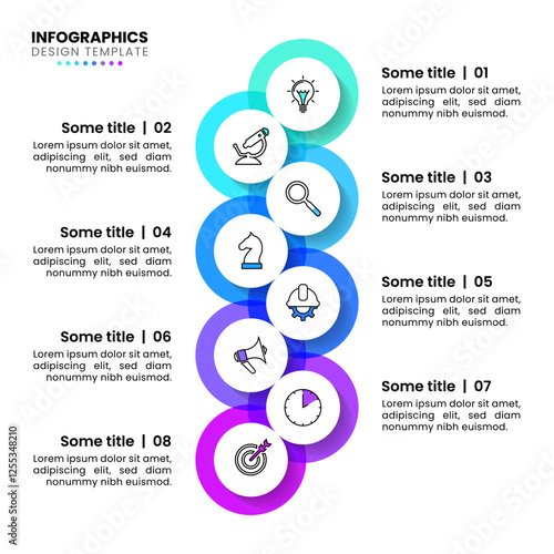 Infographic template. Vertical line with circles and 8 steps