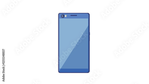 A digital illustration depicts a blue smartphone in a front view, isolated on a white background. The phone is rectangular with slightly rounded corners, featuring a blank, light blue