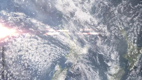 Zooming in on Waiheke Island, New Zealand frome space - Perfect for Travel Intros and Backgrounds. Realistic 3D Animation.