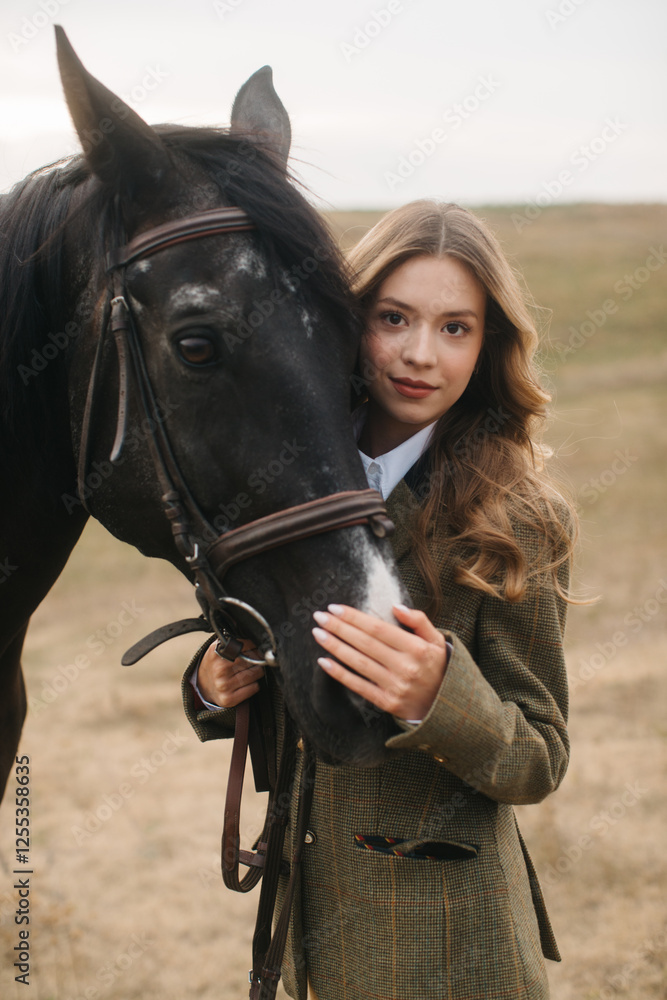 Obraz premium Woman Embracing Horse in Countryside During Serene Outdoor Setting