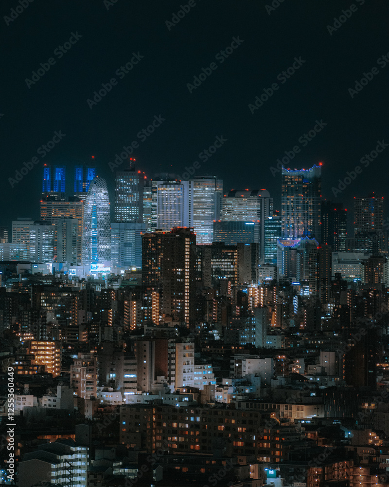 Tokyo skyline at night when the building lights are on Tokyo skyline at night when the building lights are on
