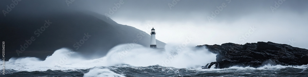 Lighthouse and Ocean Waves During Storm Lighthouse and Ocean Waves During Storm