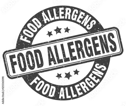 food allergens stamp. food allergens label. round grunge sign
