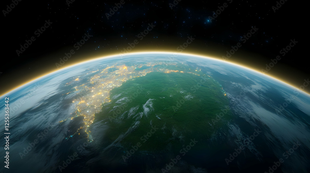 Obraz premium Earth's nighttime curve, city lights, space background