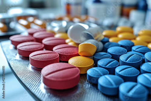 A close-up view of disease-modifying drugs (DMARDs) tablets placed on a doctor's desk, with medical notes about rheumatoid arthritis treatment.
