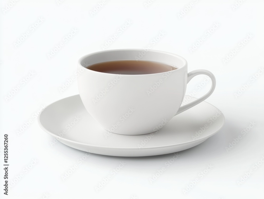 White teacup and saucer with tea. White teacup and saucer with tea.