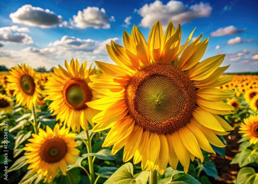 A breathtaking panorama of giant sunflowers ablaze with summer's vibrant yellow. A breathtaking panorama of giant sunflowers ablaze with summer's vibrant yellow.