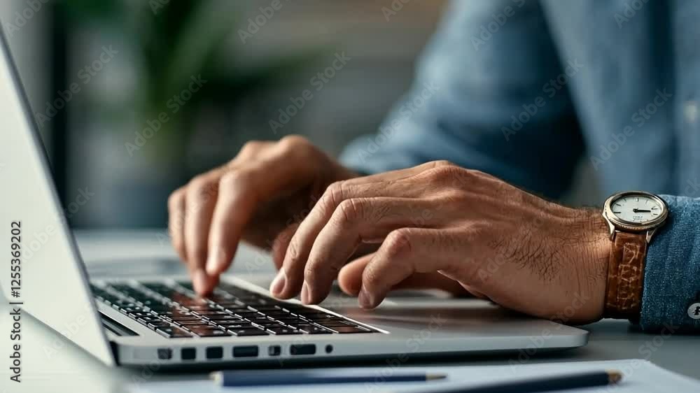 Focused Hands Typing: Close-up shot of hands diligently typing on a laptop keyboard, showcasing the dedication and concentration involved in digital work. Focused Hands Typing: Close-up shot of hands diligently typing on a laptop keyboard, showcasing the dedication and concentration involved in digital work.