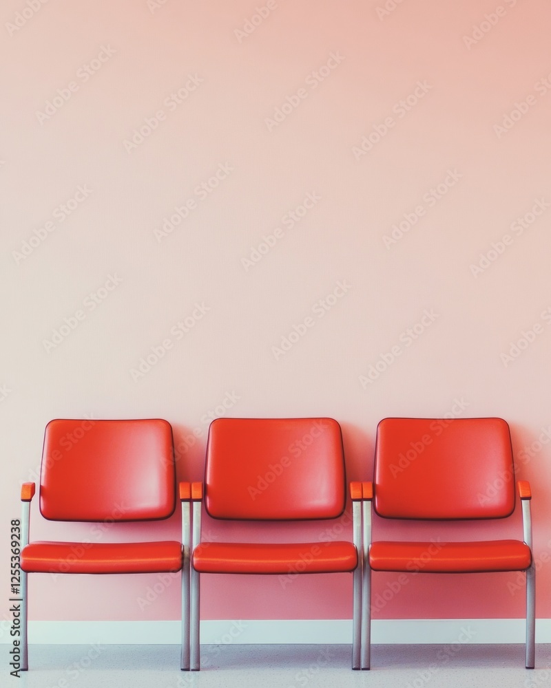 Obraz premium Mid-Century Modern Therapy Lounge Red Chairs with Metal Frames Against Pastel Backdrop - Mental Wellbeing Content and Contemporary Counseling Space Design