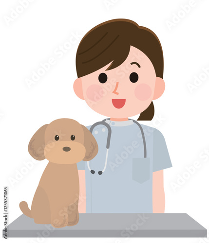 獣医の女性と犬　イラスト