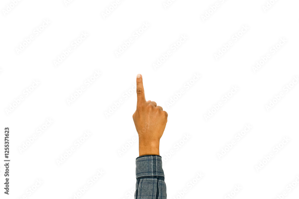 Hand gesture showcasing number one on isolated clean white background Hand gesture showcasing number one on isolated clean white background