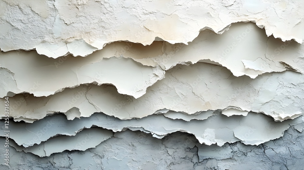 A series of torn paper edges layered in muted cream and gray tones. A series of torn paper edges layered in muted cream and gray tones.