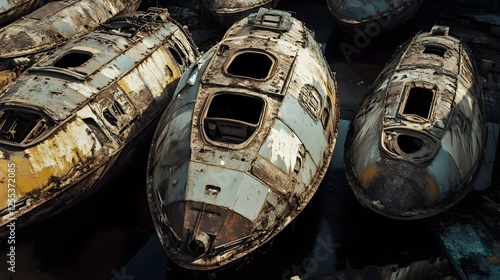Fototapeta Naklejka Na Ścianę i Meble -  A shipyard of forgotten spaceships, their hulls corroded by time.