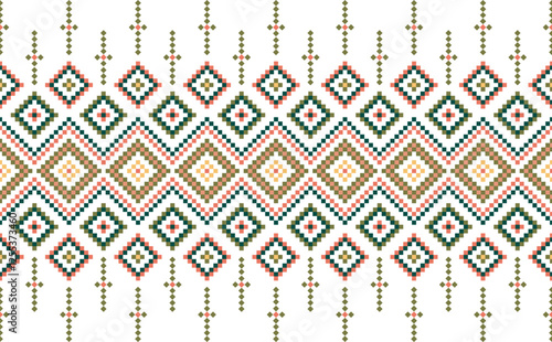 Ikat geometric fabric pattern with beautiful traditional ethnic motifs. Ikat pixel embroidery, abstract, vector illustration, texture, scarf, decoration, wallpaper, curtain.