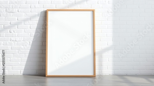 Blank Frame Mockup Against White Brick Wall