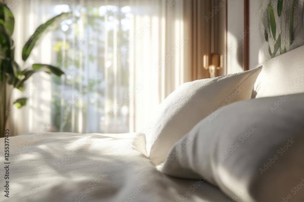 Close-Up Detail of Soft White Bed Pillow Arrangement in Contemporary Bedroom Design with Daylight Illumination for Home Decor Inspiration Close-Up Detail of Soft White Bed Pillow Arrangement in Contemporary Bedroom Design with Daylight Illumination for Home Decor Inspiration