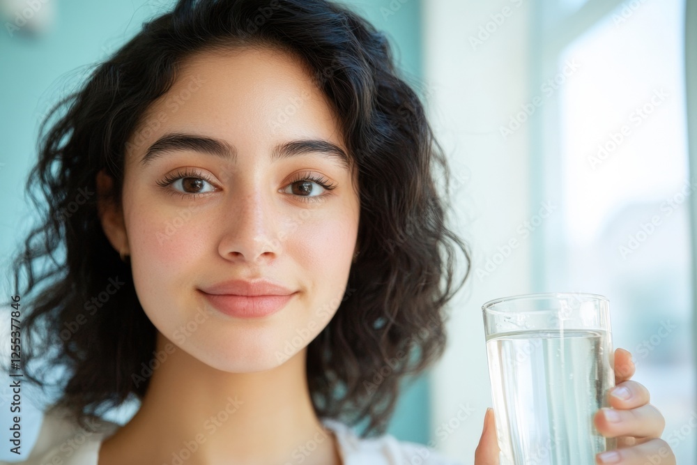 Hydration Wellness Visual Young Latina Doctor with Glass of Water in Light Blue Clinic - Health Awareness and Medical Branding for Modern Healthcare Campaigns Hydration Wellness Visual Young Latina Doctor with Glass of Water in Light Blue Clinic - Health Awareness and Medical Branding for Modern Healthcare Campaigns