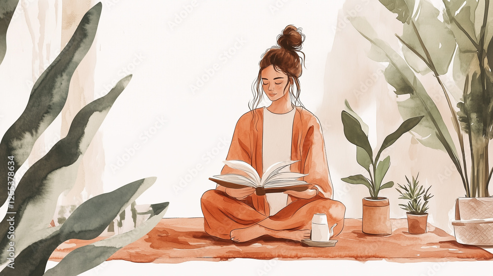 Peaceful Daily Rituals: Mindful Morning Routine Illustrations in Clean Line Art with Soft Watercolor, Featuring Muted Terracotta & Sage Hues Peaceful Daily Rituals: Mindful Morning Routine Illustrations in Clean Line Art with Soft Watercolor, Featuring Muted Terracotta & Sage Hues