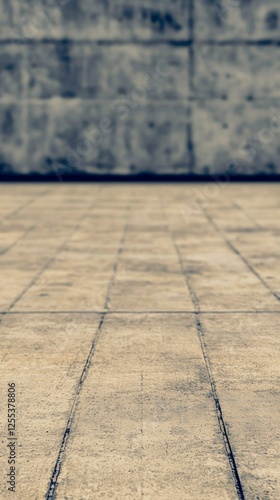 Beige Textured Floor and Grey Concrete Wall Background