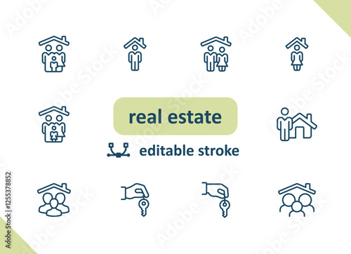 Real estate icons. House, buildings, home vector icon set