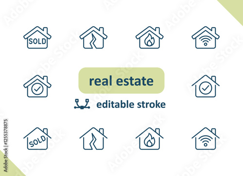 Real estate icons. House, buildings, home vector icon set