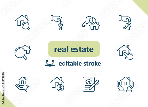 Real estate icons. House, buildings, home vector icon set