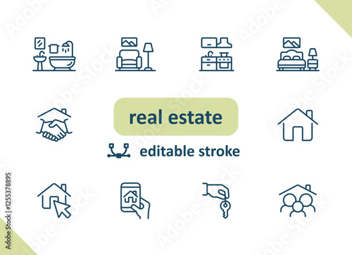 Real estate icons. House, buildings, home vector icon set