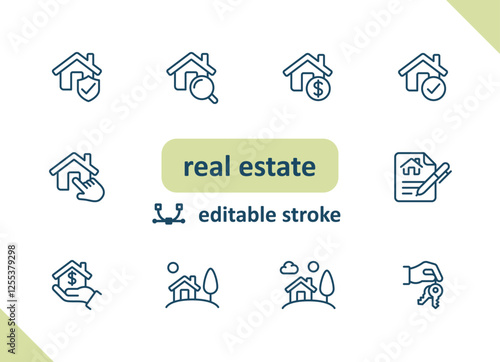 Real estate icons. House, buildings, home vector icon set
