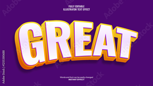 Editable 3D "GREAT" Text Effect with Vibrant Yellow and Purple Contrast for Eye-Catching Typography Design.
