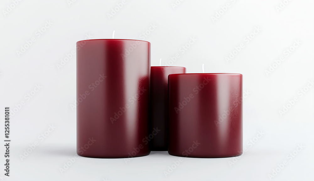 Red-colored cylindrical candle isolated on a white background with a clipping path, 3D rendering. Red-colored cylindrical candle isolated on a white background with a clipping path, 3D rendering.