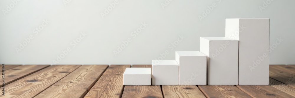White cube blocks stacked in different sizes on a rustic wooden floor, size, earthy White cube blocks stacked in different sizes on a rustic wooden floor, size, earthy