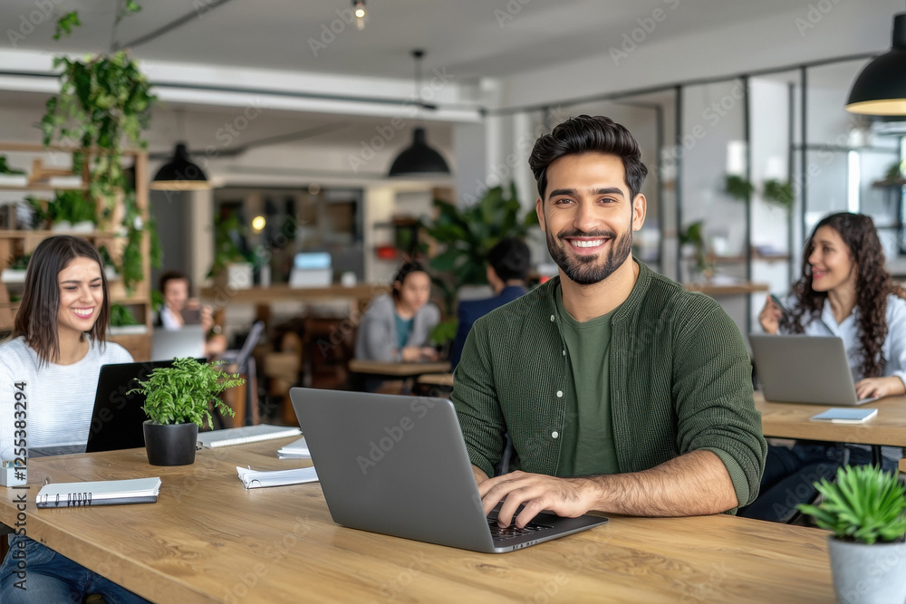 Fototapeta premium young Indian entrepreneur working on laptop at office