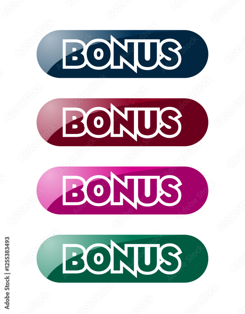 set of cool abstract banner stickers with the text bonus in the form of a button on a white background set of cool abstract banner stickers with the text bonus in the form of a button on a white background
