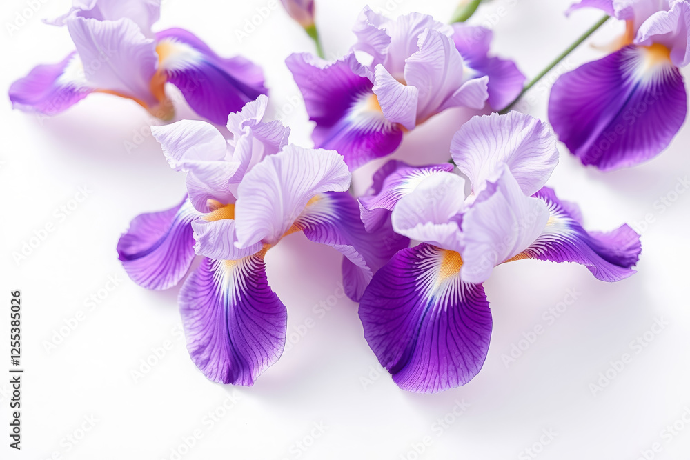 Obraz premium Lilac Iris Flowers Isolated on White Background for Floral and Botanical Design Concepts