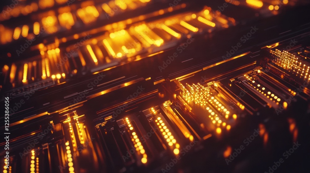 Futuristic Circuit Board with Glowing Golden Lights and Intricate Design Futuristic Circuit Board with Glowing Golden Lights and Intricate Design