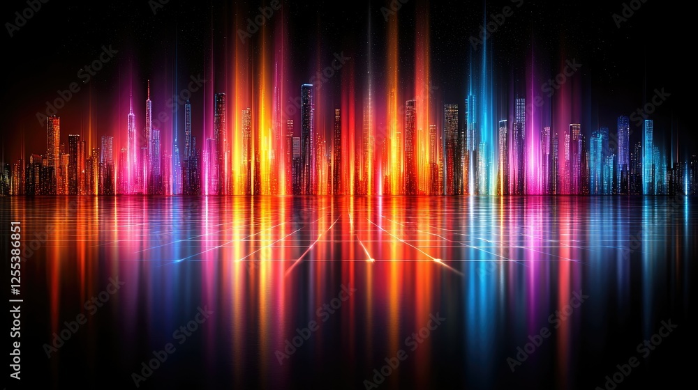 Vibrant Cityscape Illuminated at Night with Colorful Lights Vibrant Cityscape Illuminated at Night with Colorful Lights