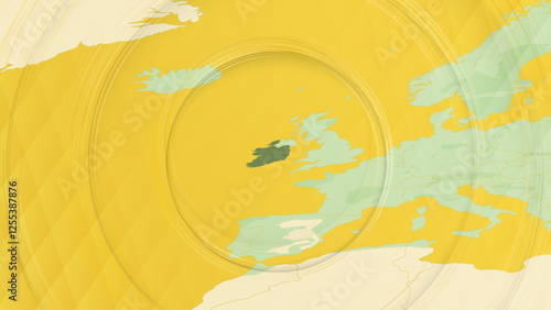 Photography Abstract Map of Ireland and Surrounding Regions with Circular Patterns