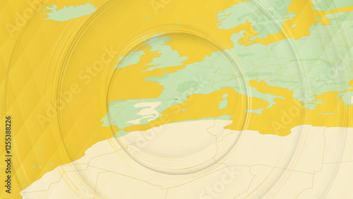 Abstract Map of Andorra and Surrounding Regions with Circular Patterns.