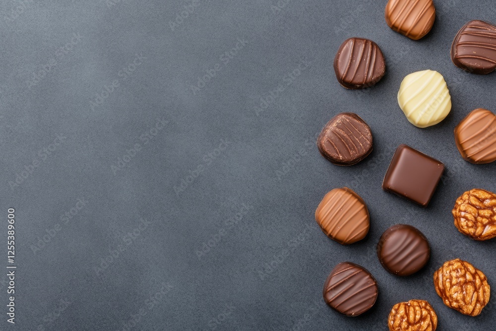 Monochrome Chocolate Minimalism Elegant Candy Arrangement on Textured Surface - Premium Snack Branding and Modern Packaging Design with Glossy-Matte Contrast Monochrome Chocolate Minimalism Elegant Candy Arrangement on Textured Surface - Premium Snack Branding and Modern Packaging Design with Glossy-Matte Contrast