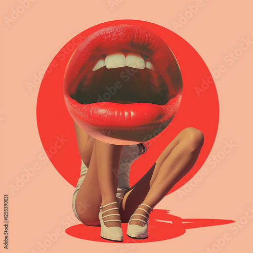 Eclectic collage portrait of a young woman with trendy paper composition