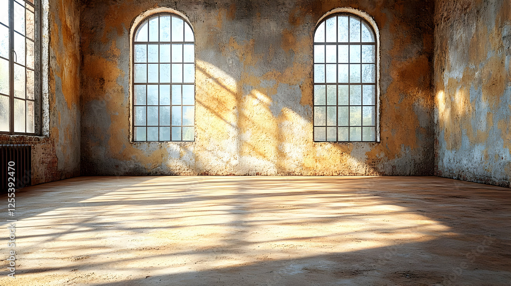 Fototapeta premium Empty Sunlit Room In Old Abandoned Building