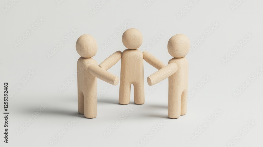 Wooden figures in circle representing teamwork and collaboration Wooden figures in circle representing teamwork and collaboration