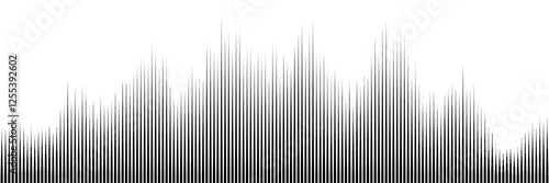 Line halftone texture with wavy gradient. Sound wave illustration. Signals with different amplitude on timeline distribution as a graph with different line height.