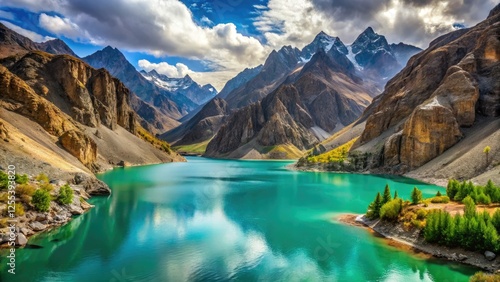 Hunza Valley's Attabad Lake: a turquoise jewel in Gilgit-Baltistan, Pakistan.