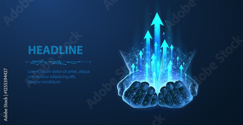Hand with Arrows. 3D Growth, Profit Increase, Revenue Growth, Improve Marketing.