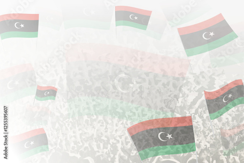 Celebratory Crowd with Libya Flags Background